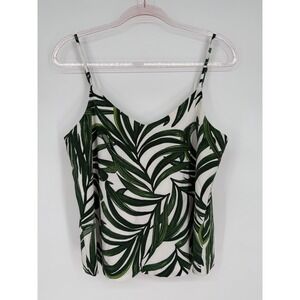 Elaine Rose Sz M Green Leaf Print Tank Top Sleeveless Cami Casual Summer Women's